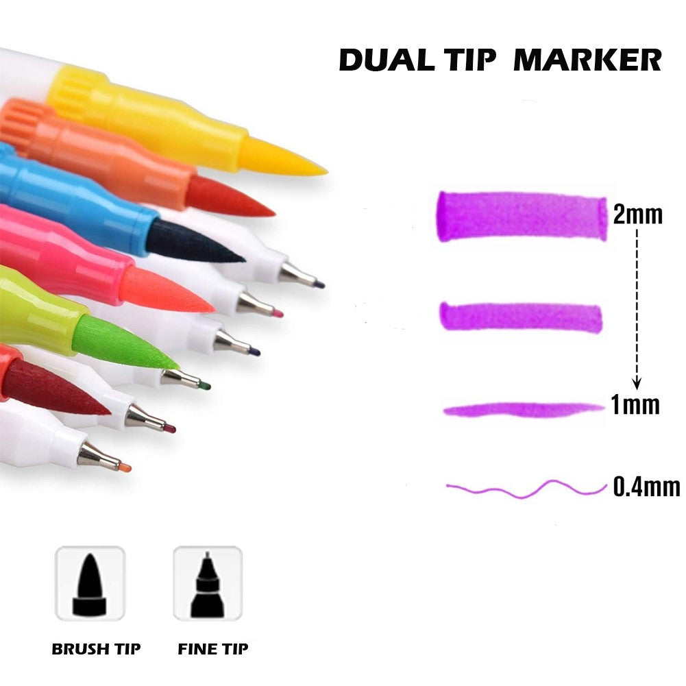 200 Pcs Colored Markers for Adults Coloring Dual Tip Markers with Fine Tip  and Brush Tip, Drawing Watercolor Markers Art Pens
