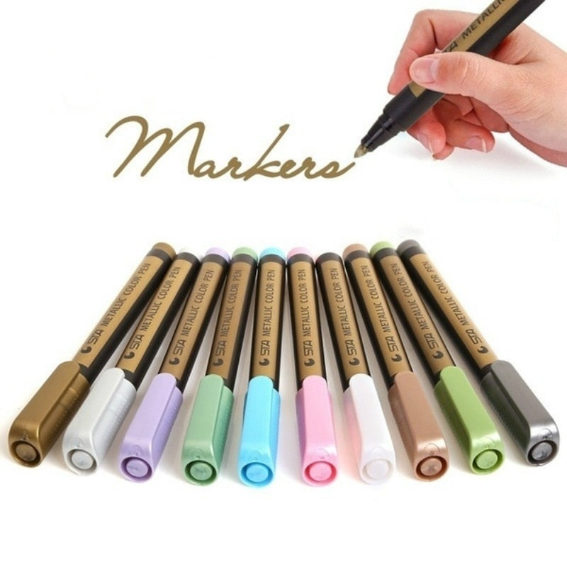 STA 8151 Metallic Marker Pens 10 Colors for Scrapbooking Crafts Rock  Painting Metal Ceramic Glass