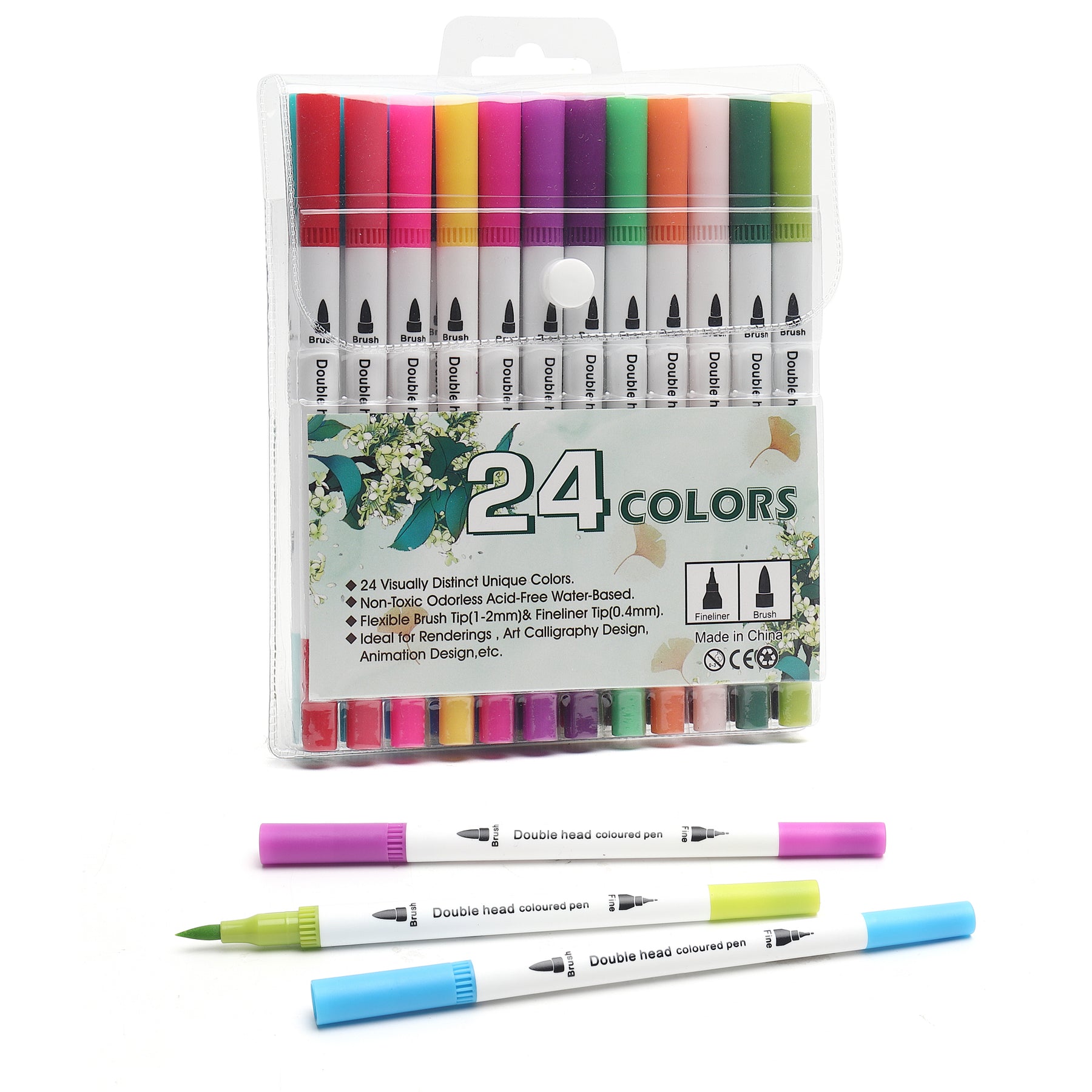 Brush Tip Sketch Markers 24 Colors with Blender Marker