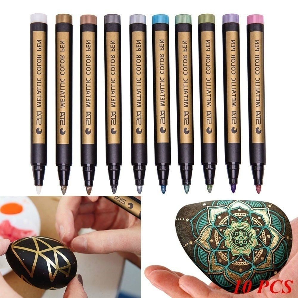 STA 8151 Metallic Marker Pens 10 Colors for Scrapbooking Crafts Rock  Painting Metal Ceramic Glass