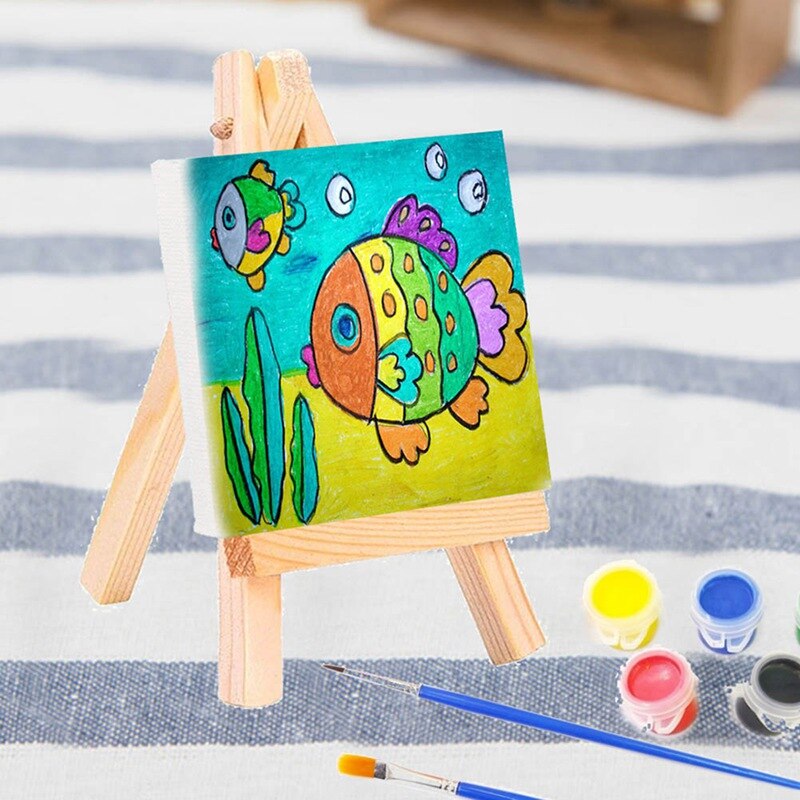 Artists DIY Drawing 4 Inch Mini Easel Mini Canvas Set Painting Kids  Painting Craft Small Table Easel for School Home Drawing Toy