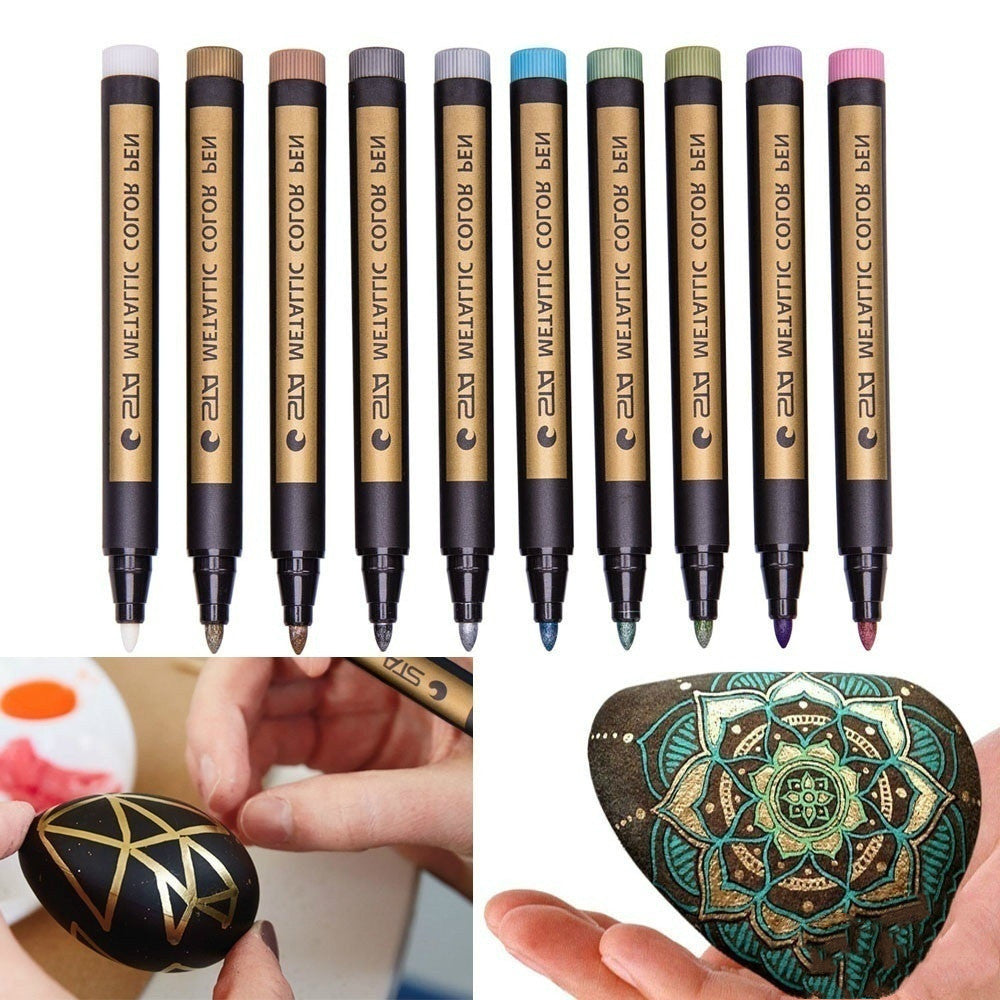 12pcs/lot Super Golden Metallic Markers Paints Pens Art Permanent Writing  Markers For Paper Stone Glass Wall - Paint Markers - AliExpress