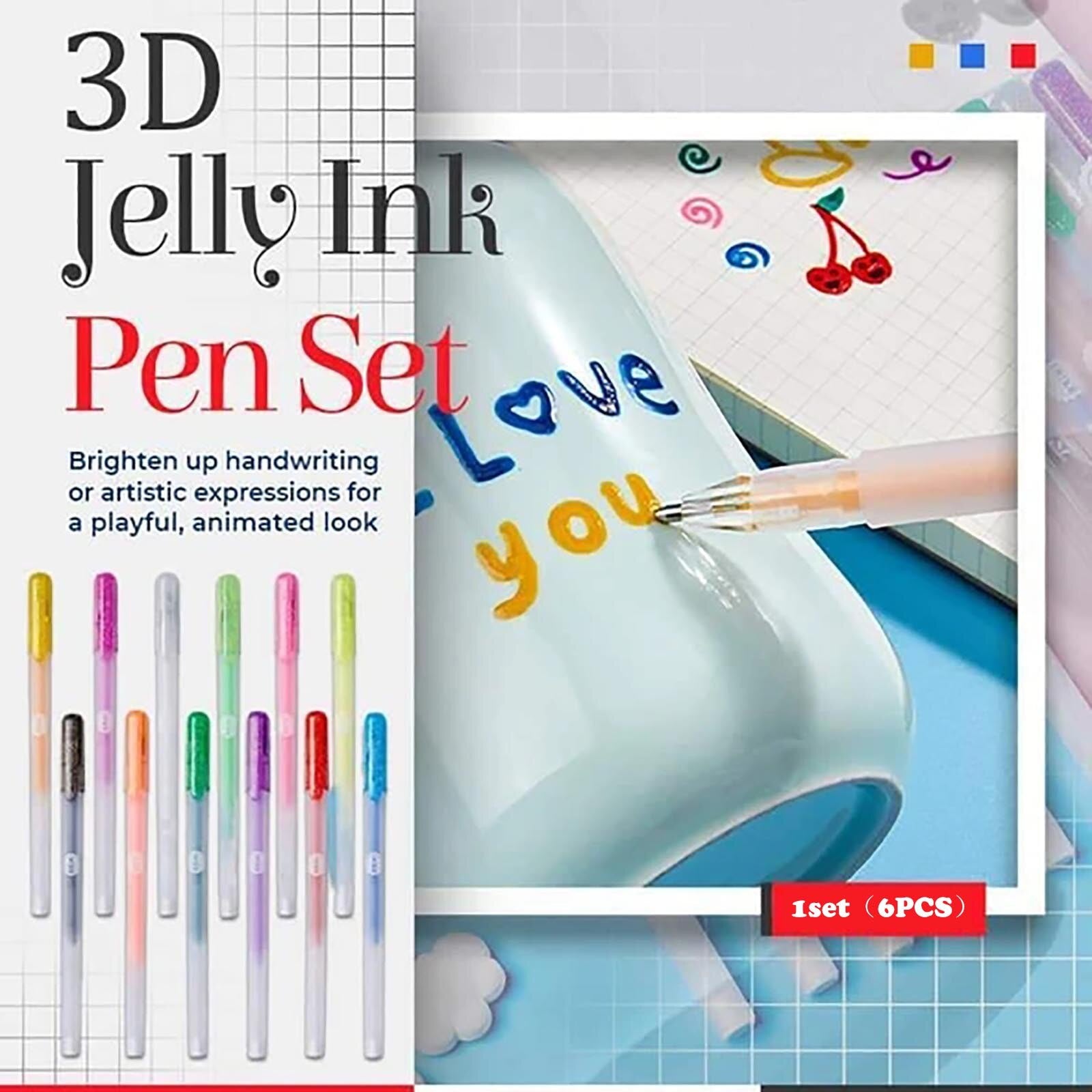 3D Jelly Pen Set, 6 Colors/12 Colors 3D Glossy Jelly Pens, Assorted Colors  Gel Ink Pens for DIY Painting Drawing Coloring, Suitable on Glass, Plastic